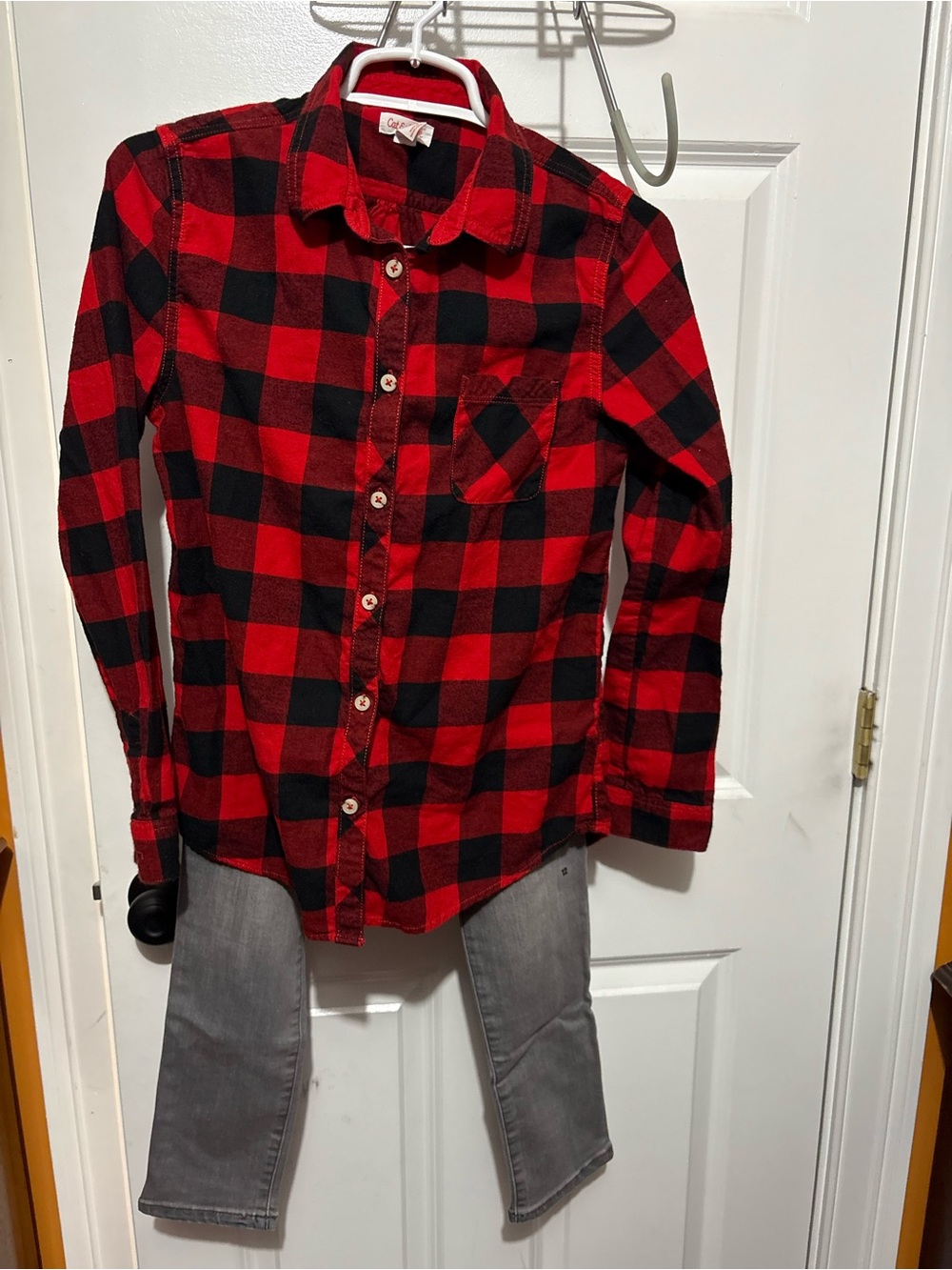 New Children’s Place Jeans and gently used  Cat & Jack Red and Black shirt